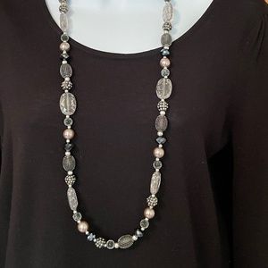 Premier Designs Gray and Clear Beaded Necklace